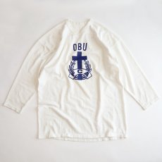 画像1: 〜80's UNKNOWN BRAND COTTON W-PRINT CROPPED SLEEVE FOOTBALL TEE "OBU" (1)