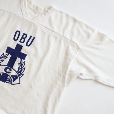 画像3: 〜80's UNKNOWN BRAND COTTON W-PRINT CROPPED SLEEVE FOOTBALL TEE "OBU" (3)