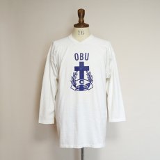 画像12: 〜80's UNKNOWN BRAND COTTON W-PRINT CROPPED SLEEVE FOOTBALL TEE "OBU" (12)