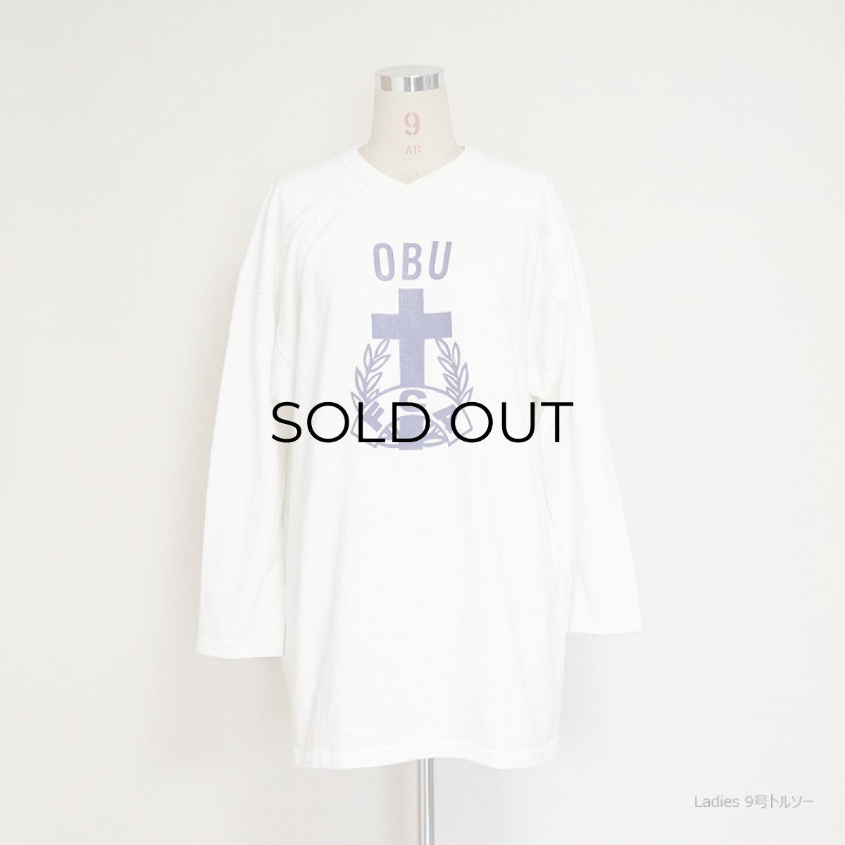 画像13: 〜80's UNKNOWN BRAND COTTON W-PRINT CROPPED SLEEVE FOOTBALL TEE "OBU" (13)