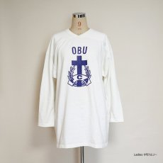 画像13: 〜80's UNKNOWN BRAND COTTON W-PRINT CROPPED SLEEVE FOOTBALL TEE "OBU" (13)