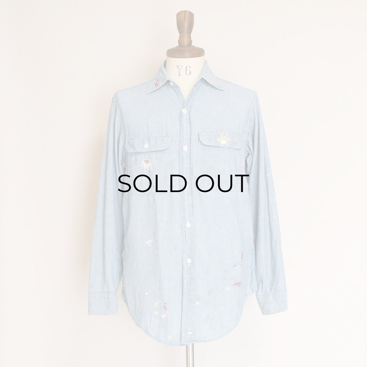 画像13: 60's-70's BIG MAC COTTON CHAMBRAY PAINT & EMBROIDERED WORK SHIRT (13)