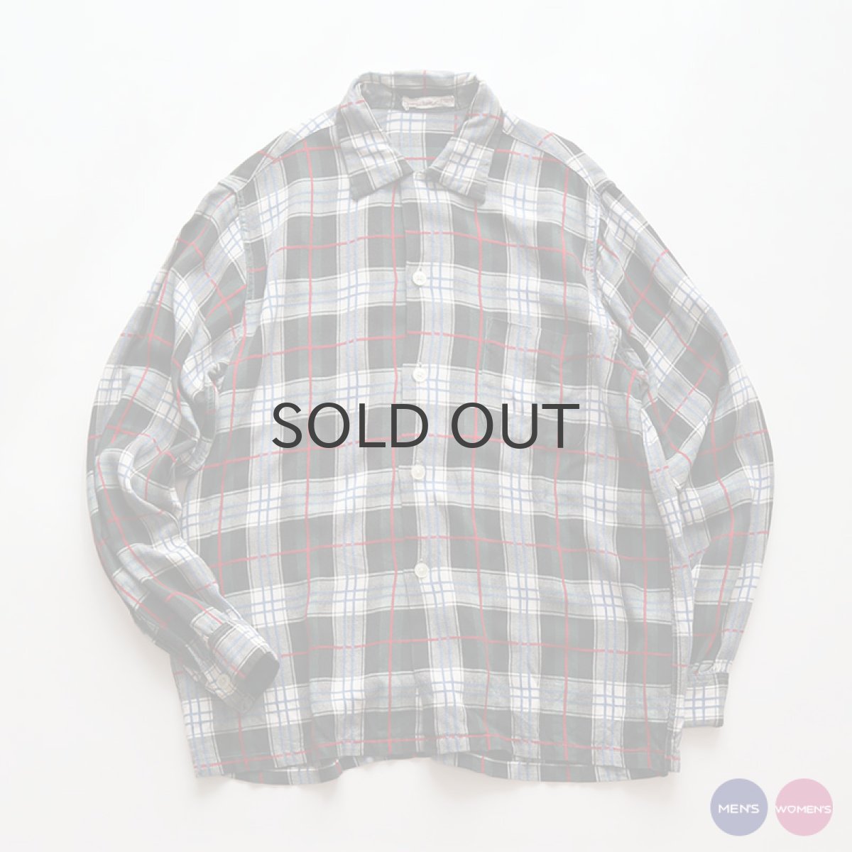 画像1: 〜60's UNKNOWN BRAND RAYON CHECK OPEN COLLAR BOX SHIRT (1)