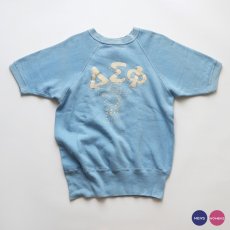 画像1: 〜60's UNKNOWN BRAND COTTON FLOCK PRINT S/S CREW NECK SWEAT "ΔΣΦ" (1)