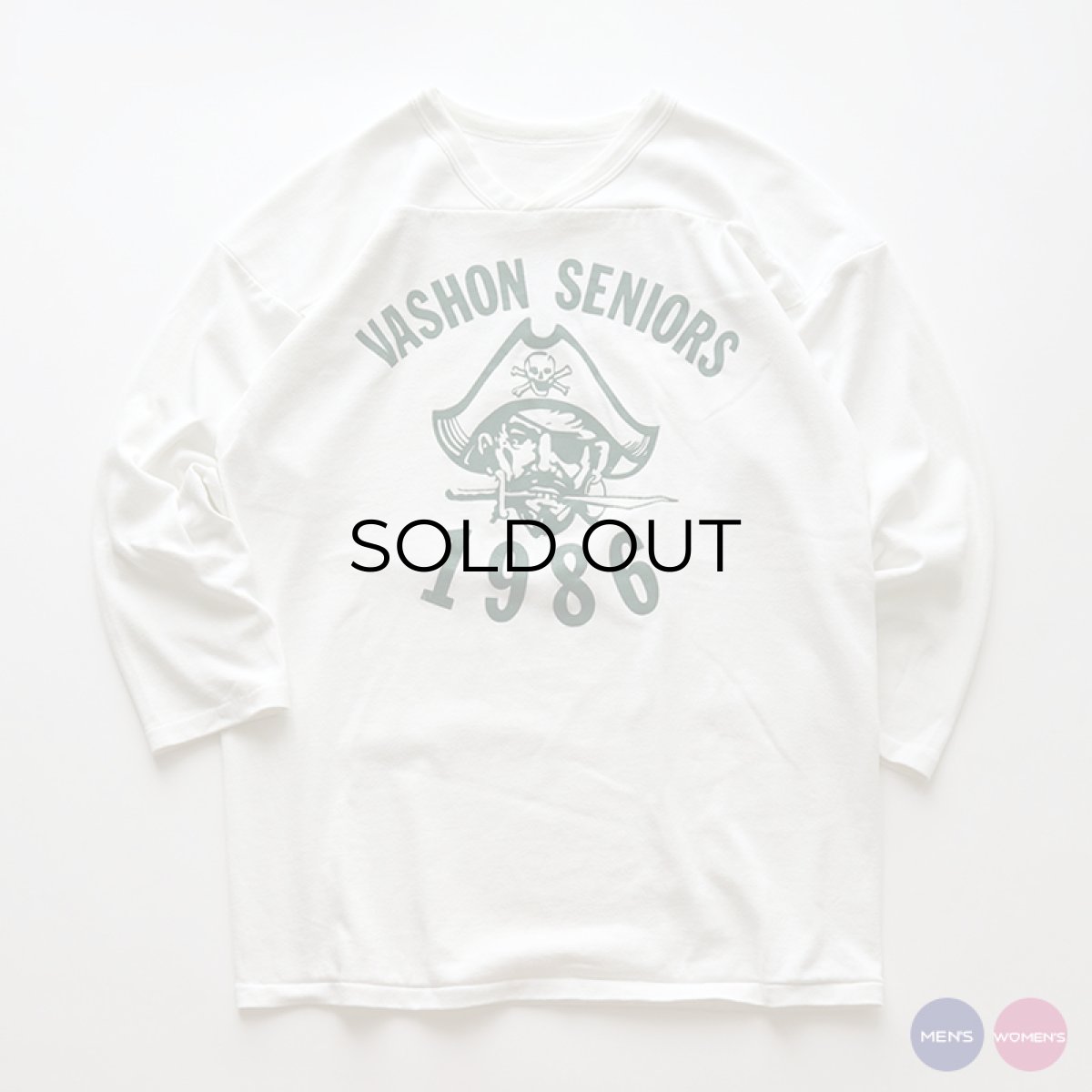 画像1: 80's RUSSELL W-PRINT CROPPED SLEEVE V NECK FOOTBALL TEE "VASHON SENIORS 1986" (1)