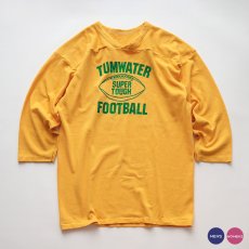 画像1: 70's RUSSELL W-PRINT CROPPED SLEEVE V NECK FOOTBALL TEE "TUMWATER FOOTBALL" (1)