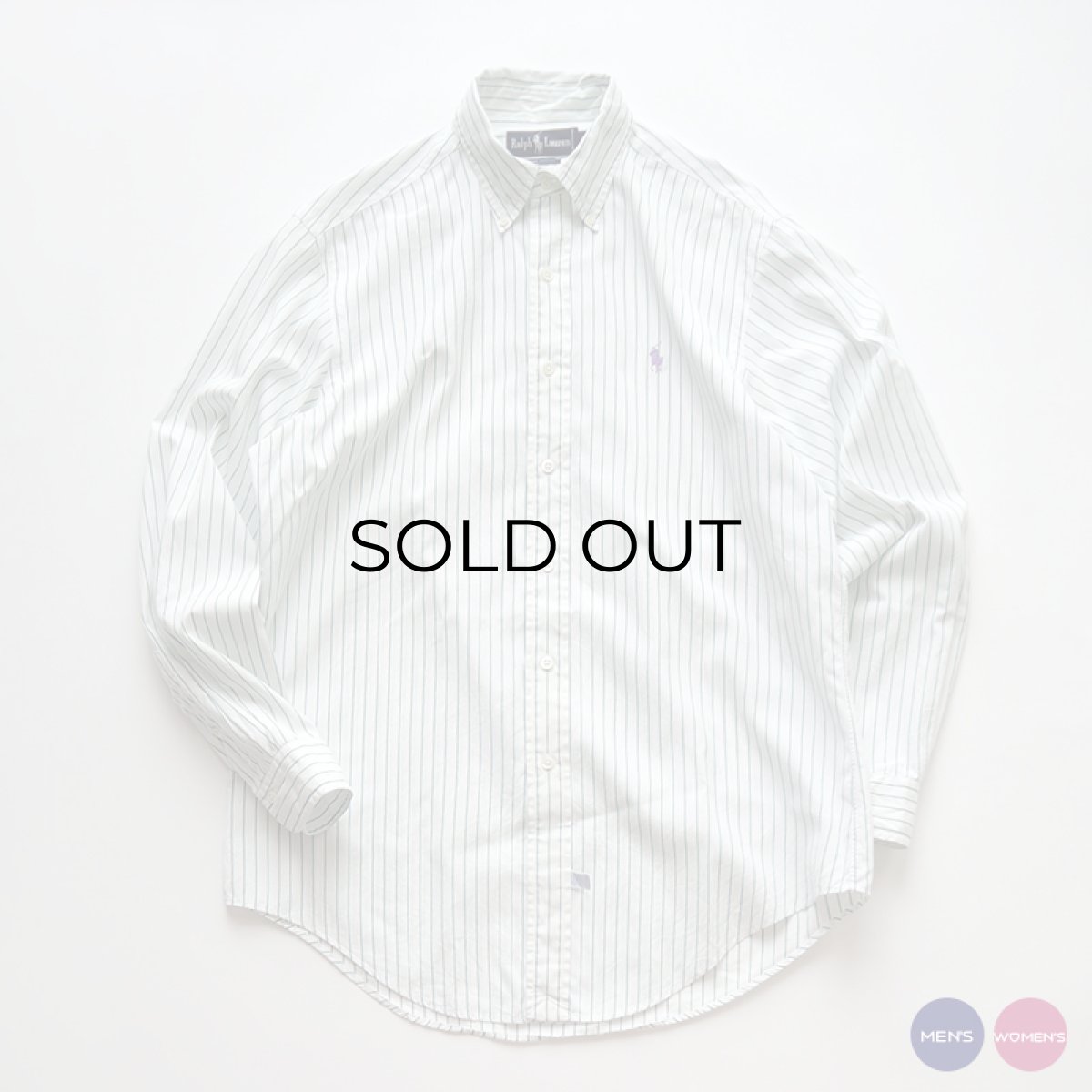 画像1: 90's Ralph Lauren COTTON BROAD STRIPE B/D SHIRT (1)