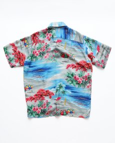 画像2: 50's POLYNESIAN Sportswear CREPE ALL OVER PATTERN S/S LOOP COLLAR HAWAIIAN SHIRT "MINT CONDITION" (2)