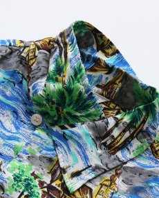 画像7: 60's UNKNOWN BRAND RAYON ALL OVER PATTERN S/S LOOP COLLAR HAWAIIAN SHIRT "MADE IN JAPAN" "MINT CONDITION" (7)