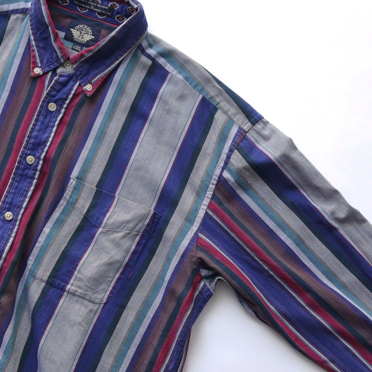 画像3: 80's DOCKERS COTTON RANDOM STRIPE B/D SHIRT (3)