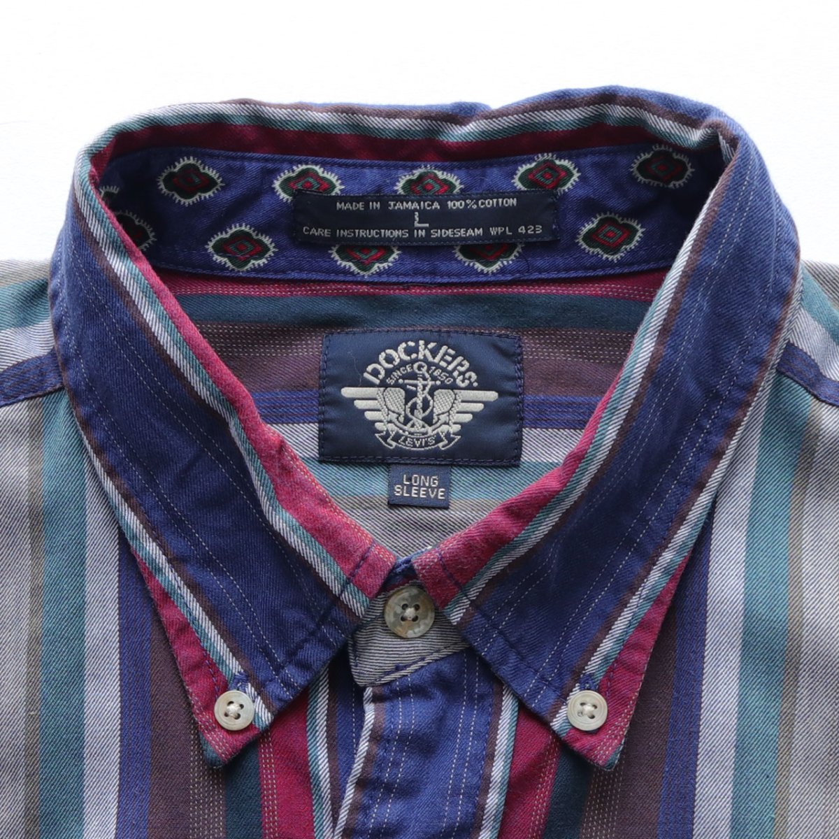 画像6: 80's DOCKERS COTTON RANDOM STRIPE B/D SHIRT (6)