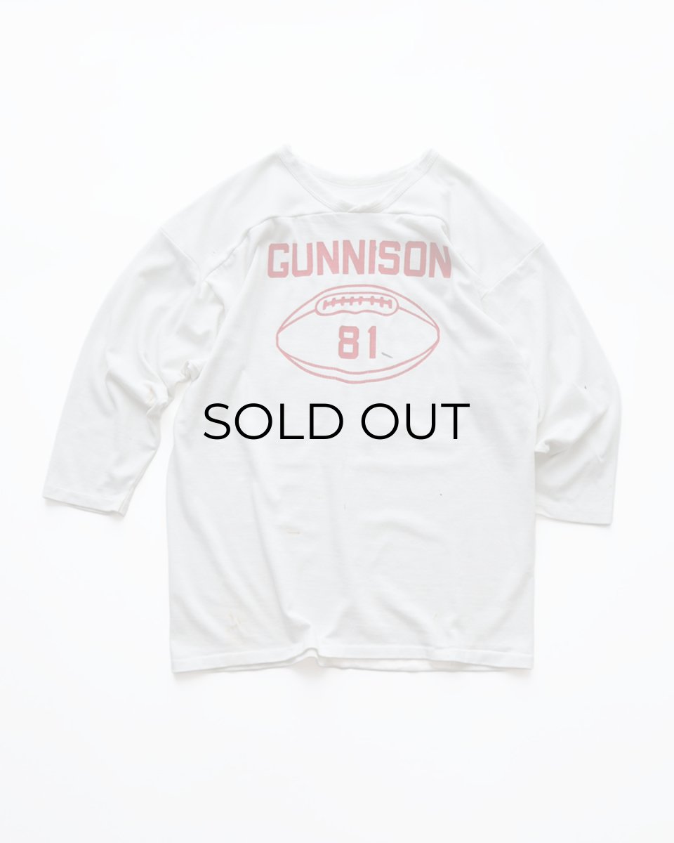 画像1: 80's RUSSELL W-PRINT CROPPED SLEEVE V NECK FOOTBALL TEE "GUNNISON" (1)