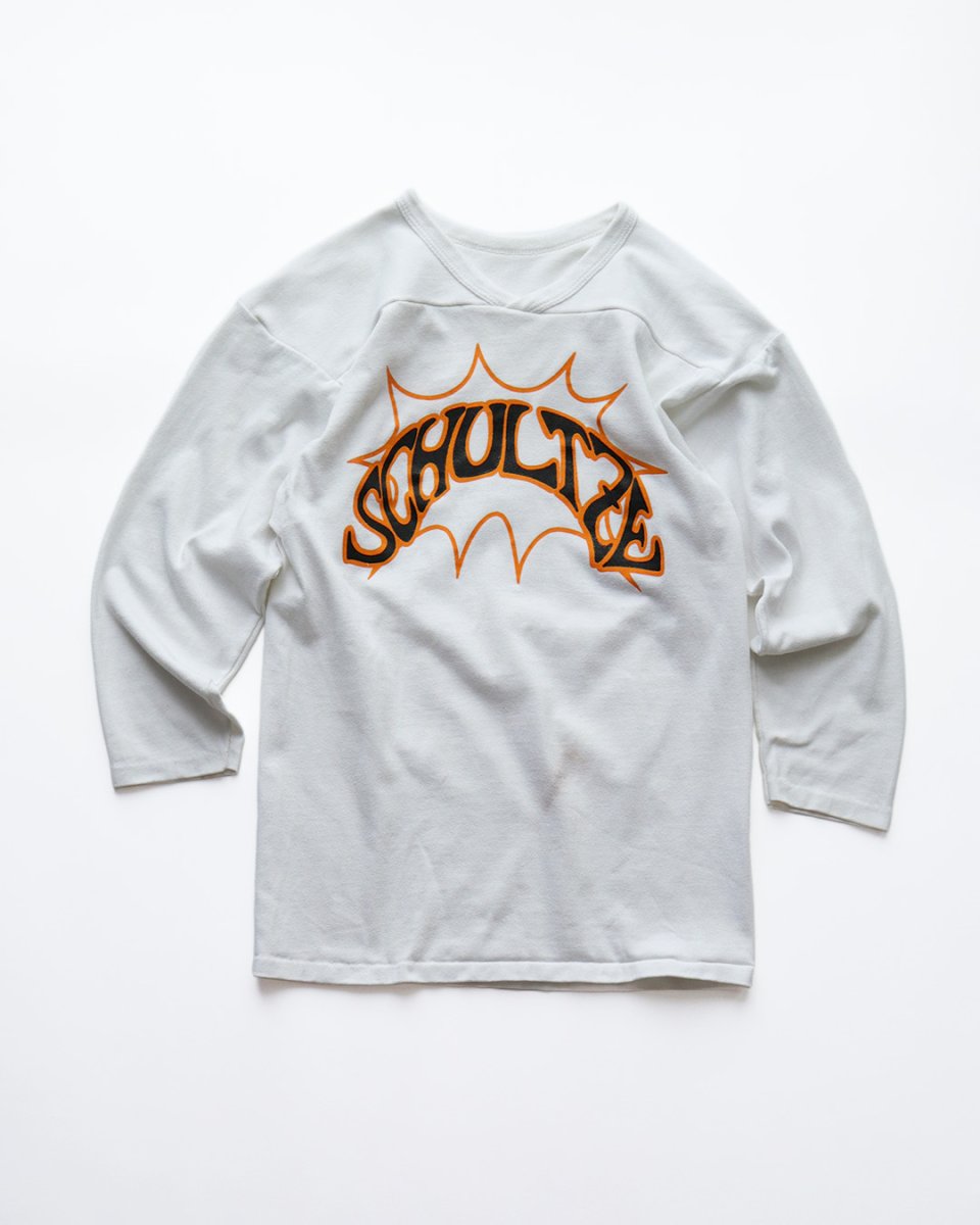 画像1: 80's RUSSELL W-PRINT CROPPED SLEEVE V NECK FOOTBALL TEE "SCHULTZE" (1)