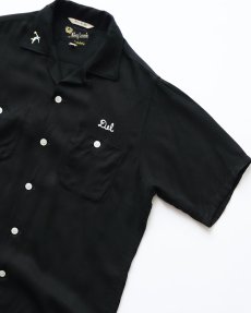 画像3: 〜60's King Louie BLACK RAYON BACK EMBROIDERED S/S LOOP COLLAR BOWLING SHIRT "HARDWARE INSURANCE MUTUALS" (3)