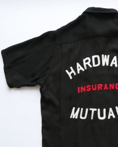 画像5: 〜60's King Louie BLACK RAYON BACK EMBROIDERED S/S LOOP COLLAR BOWLING SHIRT "HARDWARE INSURANCE MUTUALS" (5)