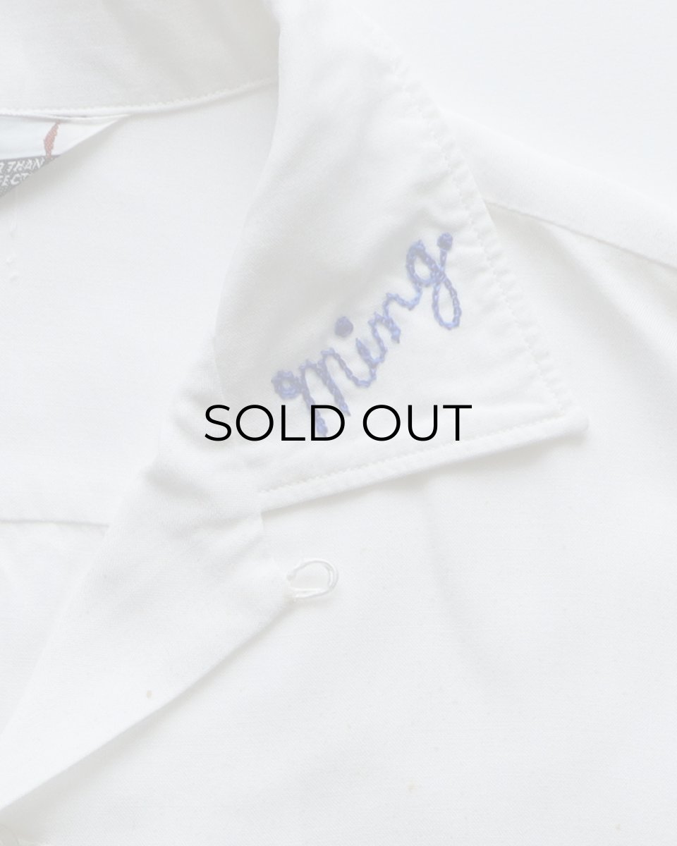 画像6: 〜60's 301 WHITE RAYON BACK EMBROIDERED S/S LOOP COLLAR BOWLING SHIRT "Miss Chipper" (6)