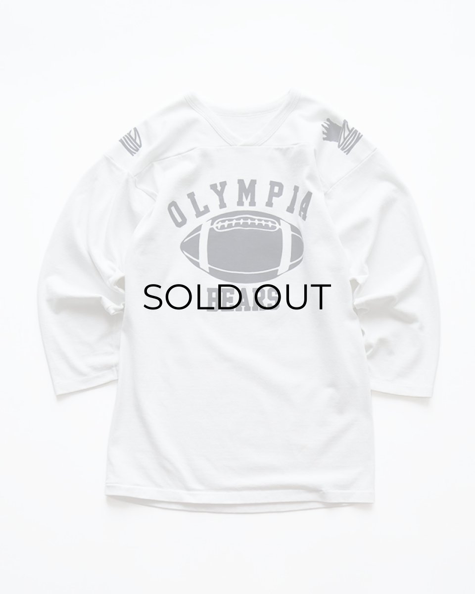 画像1: 80's RUSSELL W-PRINT CROPPED SLEEVE V NECK FOOTBALL TEE "OLYMPIA BEARS" "MADE IN USA" (1)