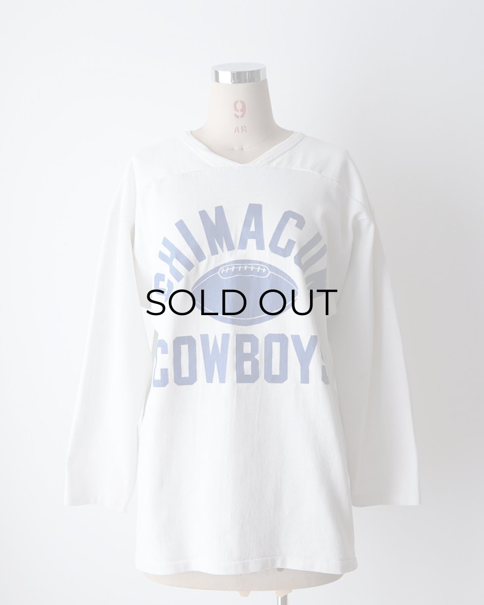 画像13: 〜80's UNKNOWN BRAND W-PRINT CROPPED SLEEVE V NECK FOOTBALL TEE "CHIMACUM COWBOYS" (13)