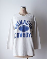 画像13: 〜80's UNKNOWN BRAND W-PRINT CROPPED SLEEVE V NECK FOOTBALL TEE "CHIMACUM COWBOYS" (13)