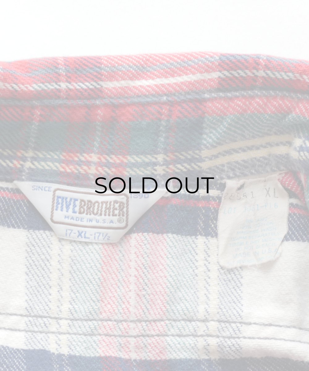 画像7: 80's FIVE BROTHER COTTON CHECK HEAVY FLANNEL SHIRT "MADE IN USA" (7)