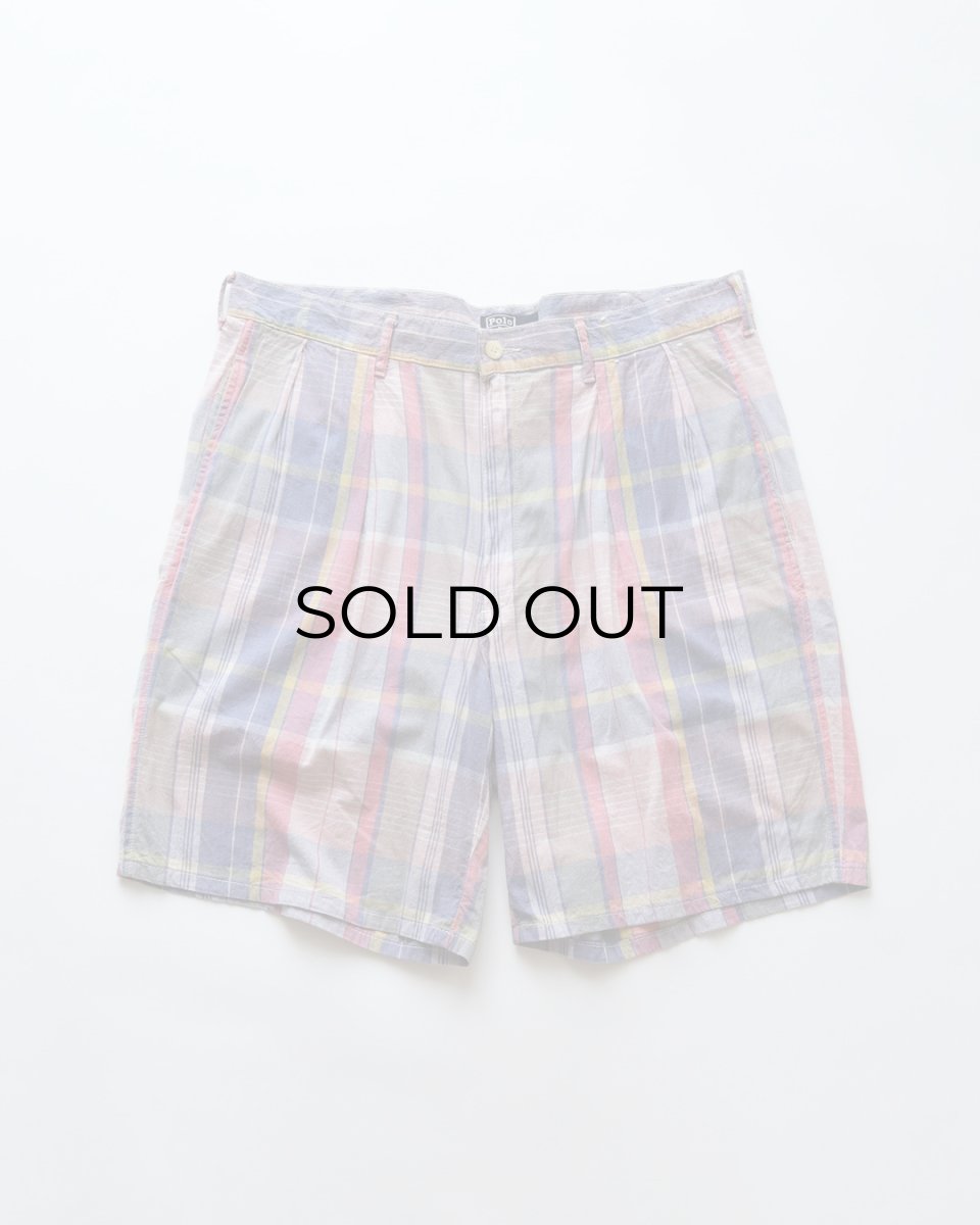 画像1: 〜90's Polo by Ralph Lauren COTTON MADRAS CHECK TUCK SHORTS "MADE IN USA" 【W36 程度】 (1)