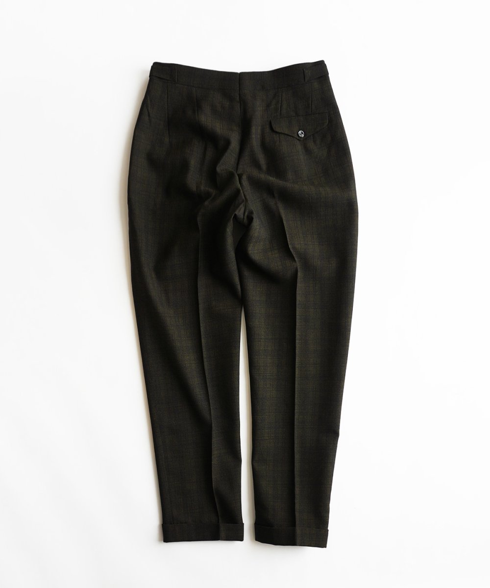 画像2: 〜60's UNKNOWN BRAND WOOL CHECK SIDE ADJUSTER TUCK DRESS SLACKS【W30 x L29 程度】 (2)