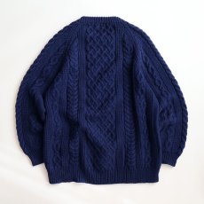 画像2: OLD UNKNOWN BRAND NAVY WOOL HAND KNIT FISHERMAN'S SWEATER (2)
