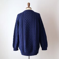 画像9: OLD UNKNOWN BRAND NAVY WOOL HAND KNIT FISHERMAN'S SWEATER (9)