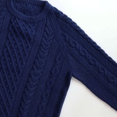 画像3: OLD UNKNOWN BRAND NAVY WOOL HAND KNIT FISHERMAN'S SWEATER (3)