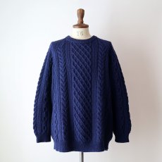 画像7: OLD UNKNOWN BRAND NAVY WOOL HAND KNIT FISHERMAN'S SWEATER (7)