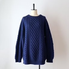 画像10: OLD UNKNOWN BRAND NAVY WOOL HAND KNIT FISHERMAN'S SWEATER (10)