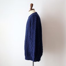 画像8: OLD UNKNOWN BRAND NAVY WOOL HAND KNIT FISHERMAN'S SWEATER (8)