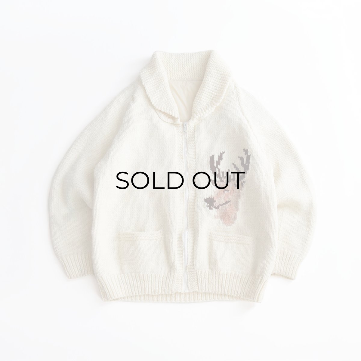 画像1: 〜80's UNKNOWN BRAND WOOL HAND KNIT COWICHAN ZIP CARDIGAN (1)