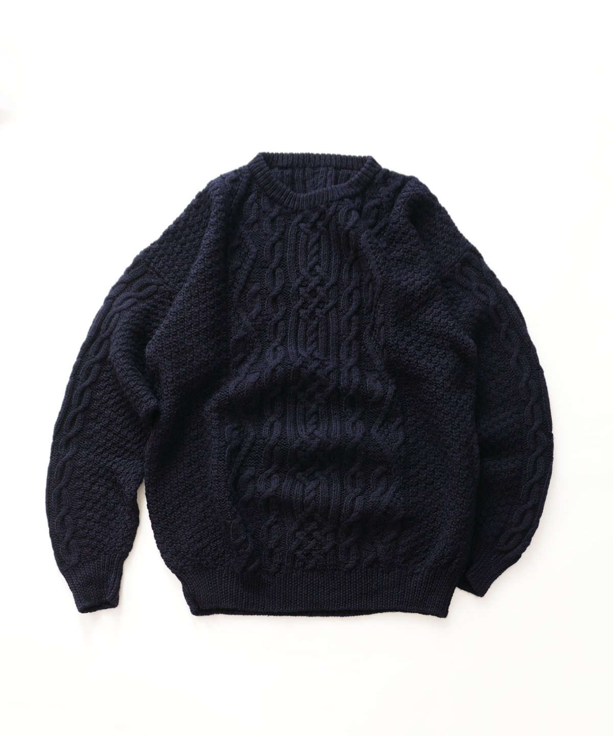 画像1: OLD UNKNOWN BRAND NAVY WOOL HAND KNIT FISHERMAN'S SWEATER (1)