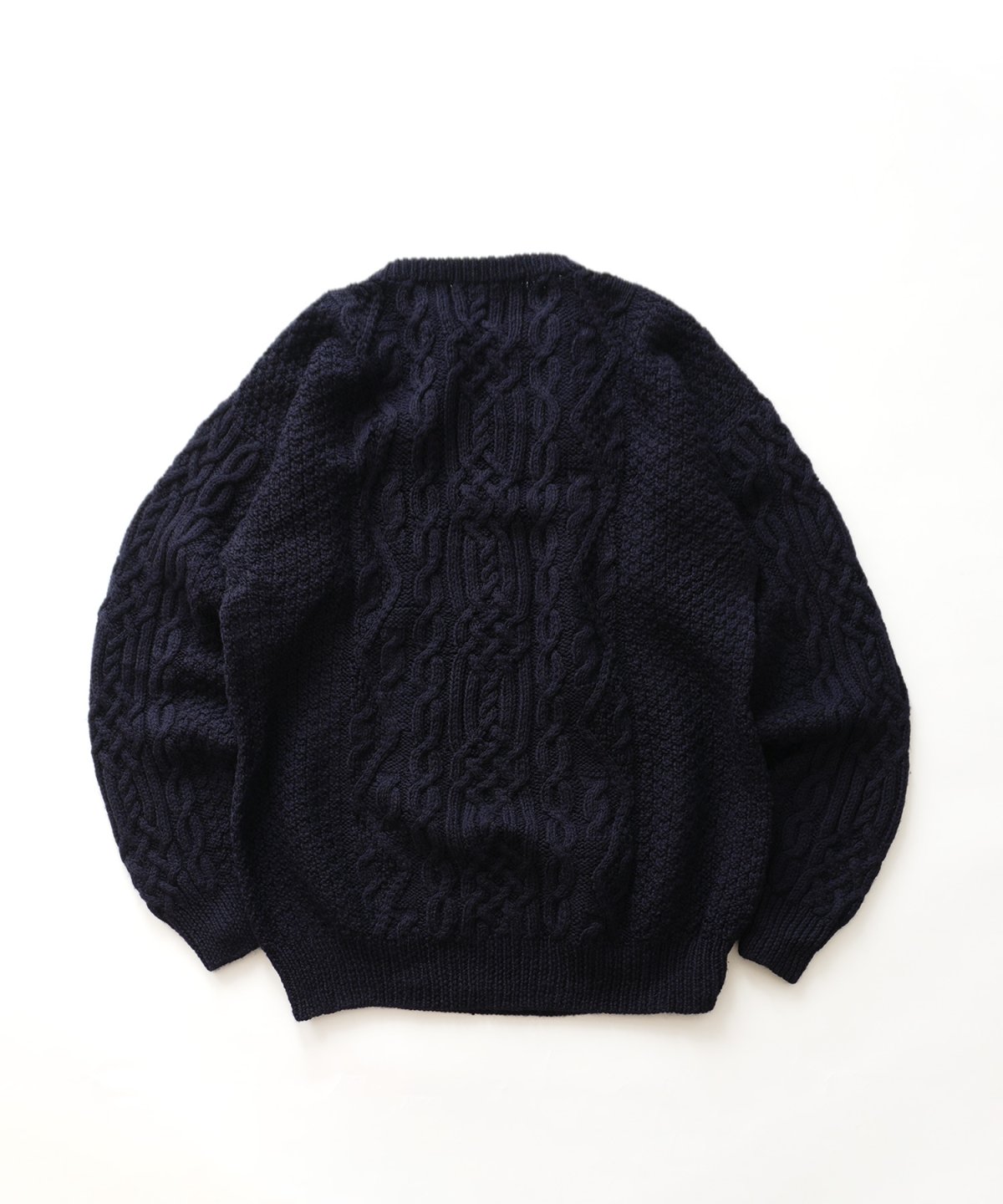 画像2: OLD UNKNOWN BRAND NAVY WOOL HAND KNIT FISHERMAN'S SWEATER (2)