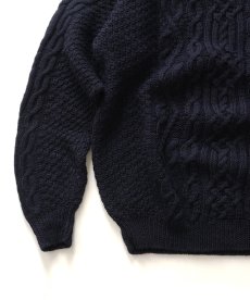 画像4: OLD UNKNOWN BRAND NAVY WOOL HAND KNIT FISHERMAN'S SWEATER (4)