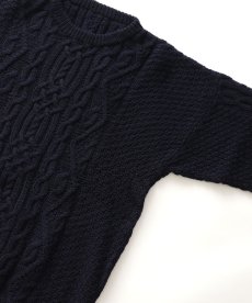 画像3: OLD UNKNOWN BRAND NAVY WOOL HAND KNIT FISHERMAN'S SWEATER (3)