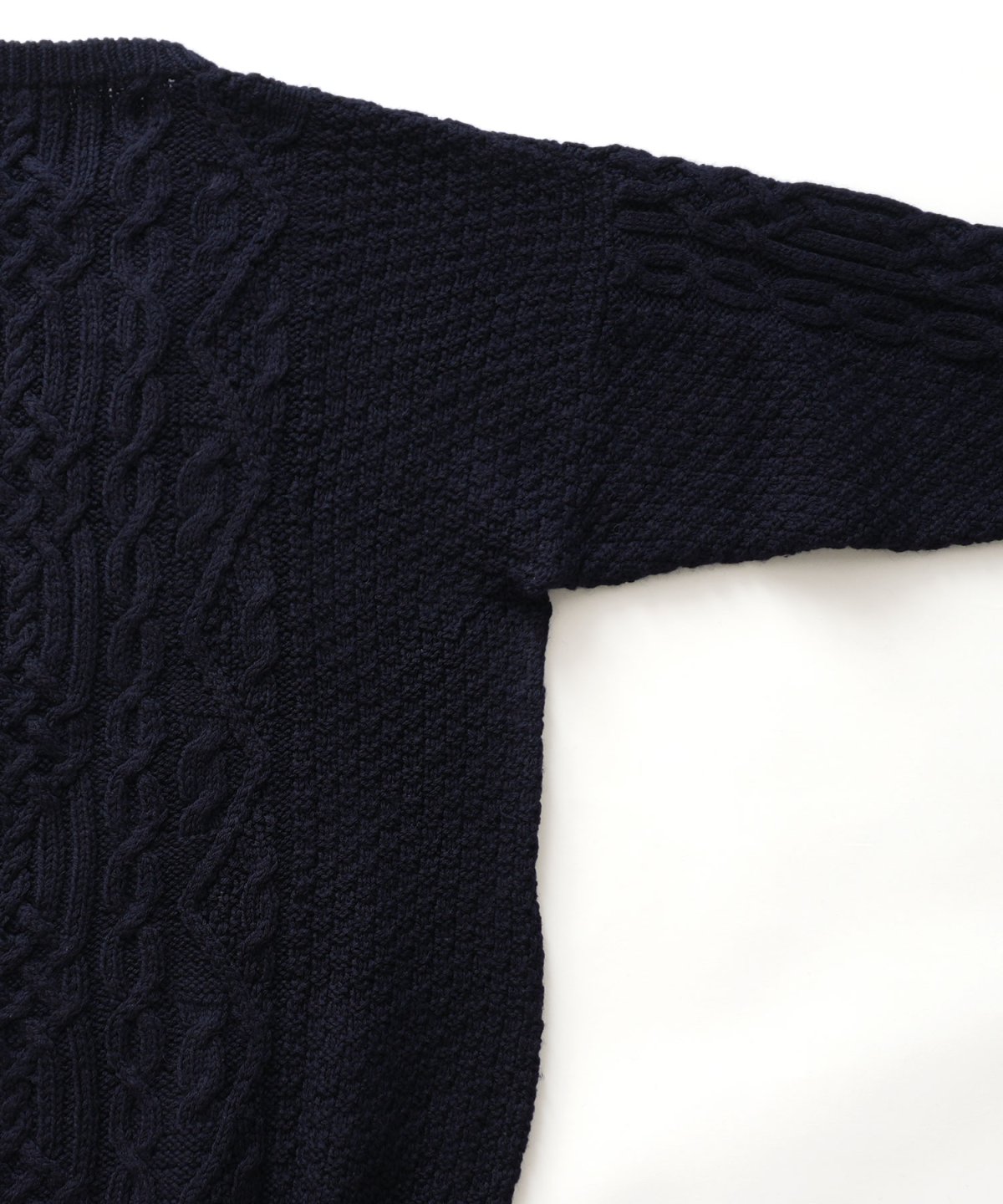 画像5: OLD UNKNOWN BRAND NAVY WOOL HAND KNIT FISHERMAN'S SWEATER (5)