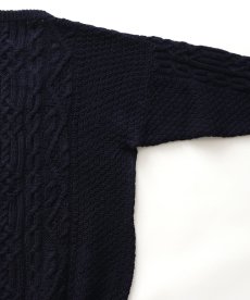 画像5: OLD UNKNOWN BRAND NAVY WOOL HAND KNIT FISHERMAN'S SWEATER (5)