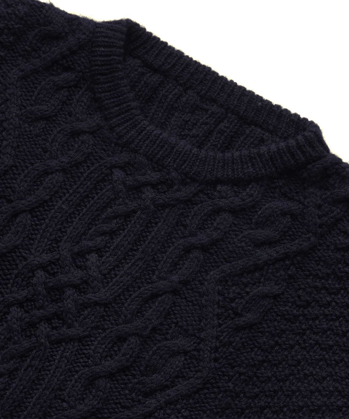 画像6: OLD UNKNOWN BRAND NAVY WOOL HAND KNIT FISHERMAN'S SWEATER (6)