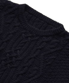 画像6: OLD UNKNOWN BRAND NAVY WOOL HAND KNIT FISHERMAN'S SWEATER (6)