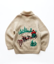 画像1: 〜80's UNKNOWN BRAND WOOL HAND KNIT ZIP COWICHAN CARDIGAN "DOG SLED" (1)