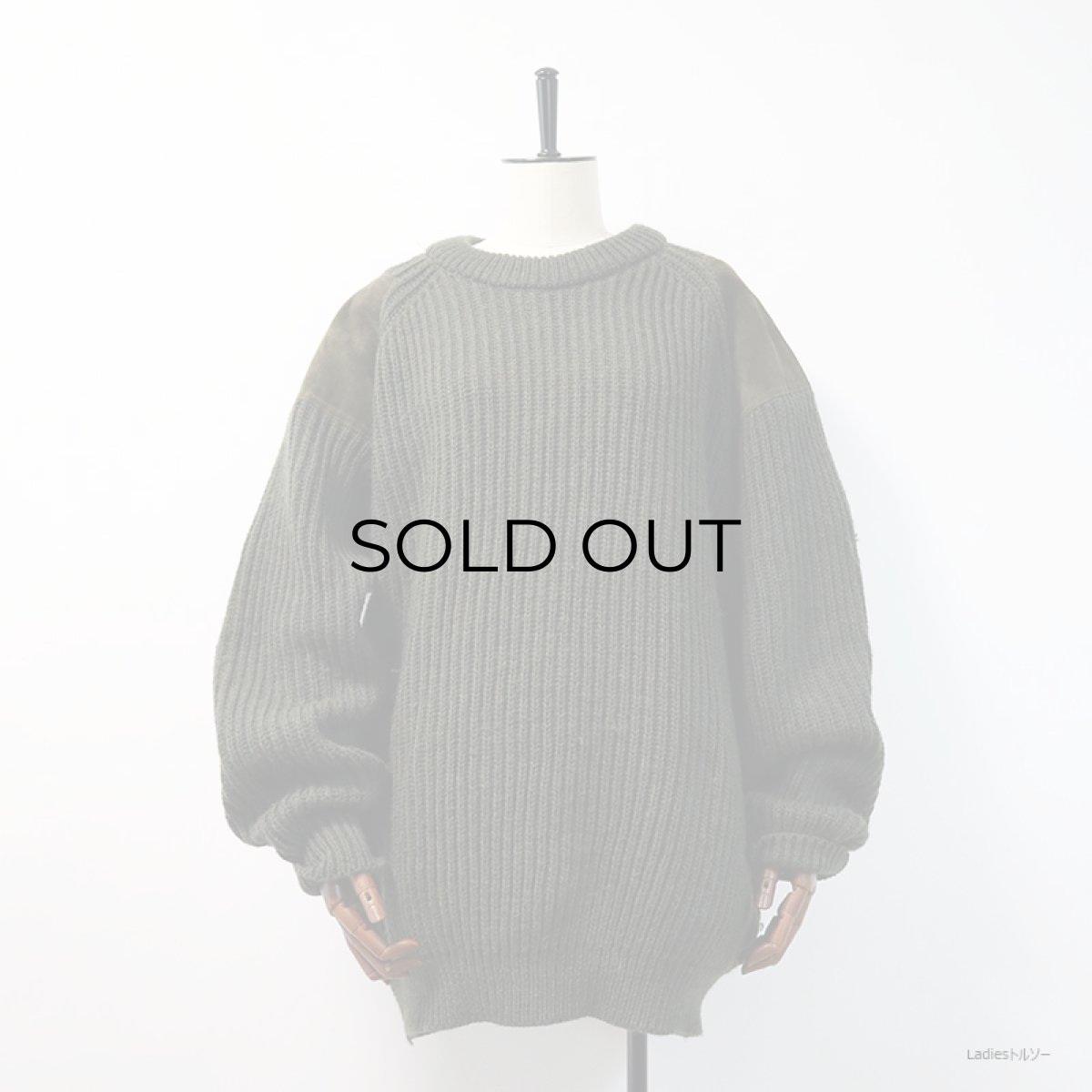 画像4: OLD Woolyback HEAVY WOOL KNIT SUEDE PATCH HUNTING SWEATER (4)