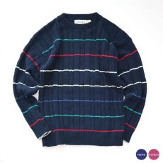 画像1: 90's WICKHAM COTTON BORDER KNIT CREW NECK SWEATER "MADE IN USA" (1)