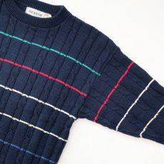 画像3: 90's WICKHAM COTTON BORDER KNIT CREW NECK SWEATER "MADE IN USA" (3)