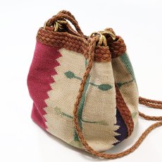 画像1: OLD UNKNOWN BRAND NATIVE PATTERN RUG x LEATHER SHOULDER BAG (1)