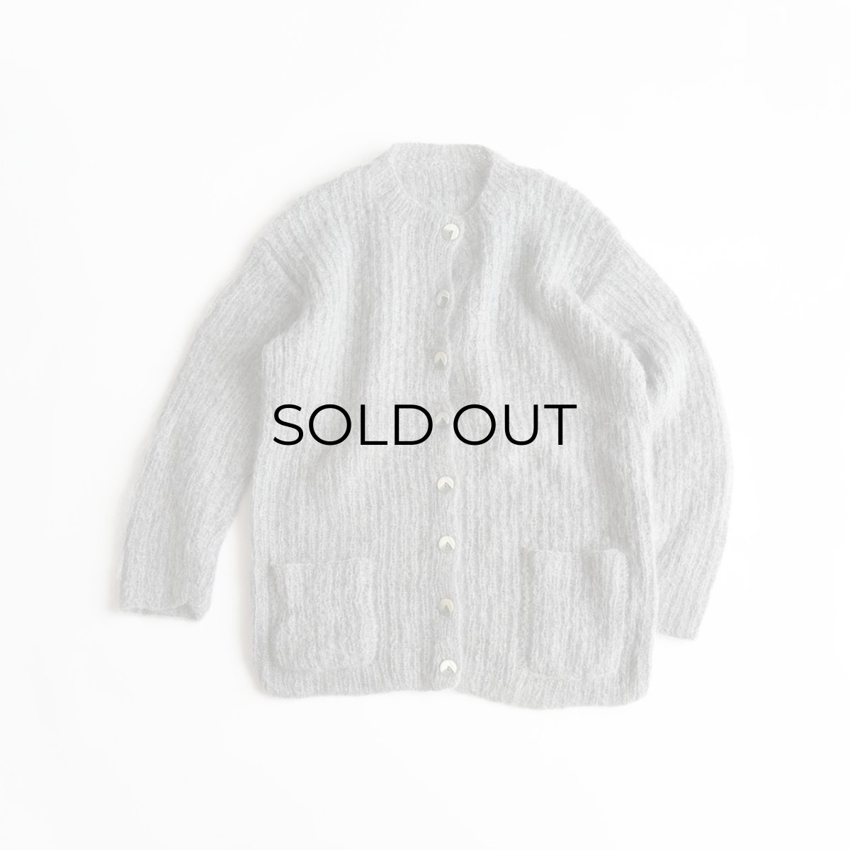画像1: UNKNOWN BRAND MOHAIR HAND KNIT CREW NECK CARDIGAN (1)