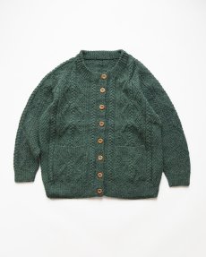 画像1: OLD UNKNOWN BRAND WOOL HAND KNIT CREW NECK FISHERMAN'S CARDIGAN (1)