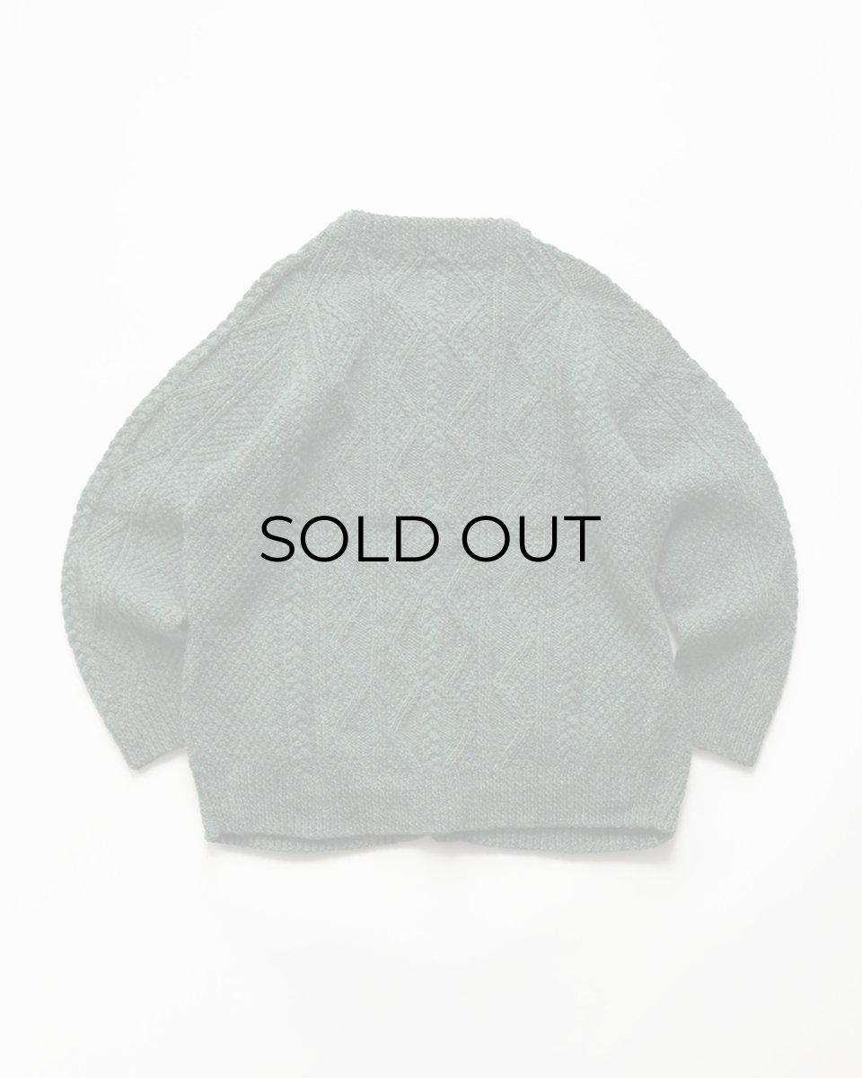 画像2: OLD UNKNOWN BRAND WOOL HAND KNIT CREW NECK FISHERMAN'S CARDIGAN (2)