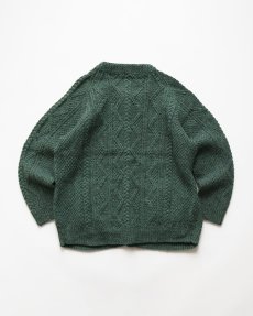 画像2: OLD UNKNOWN BRAND WOOL HAND KNIT CREW NECK FISHERMAN'S CARDIGAN (2)